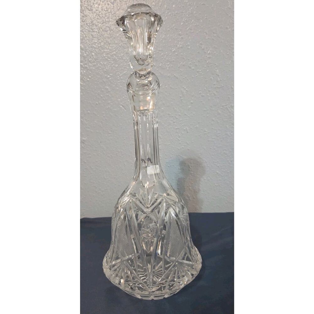 Tall 14” Ornate Crystal Glass Decanter With Handle and Stopper, Elegant - Picture 5 of 9
